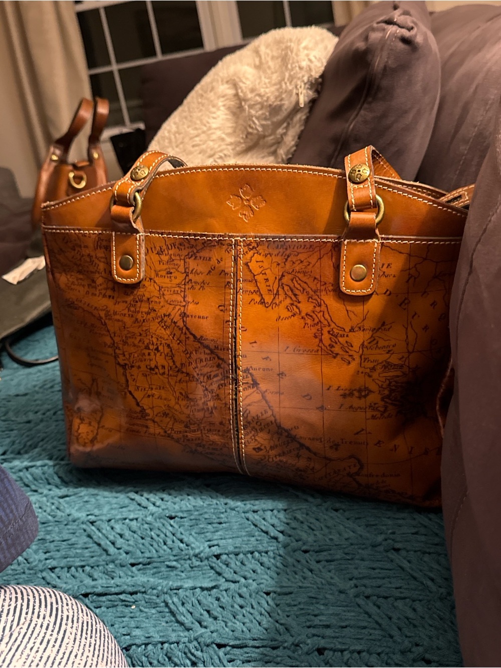 Patricia Nash Poppy Signature Vintage Map Tooled Leather Satchel - Picture 9 of 9